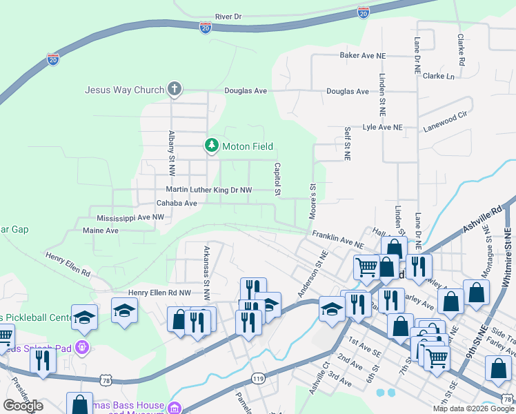 map of restaurants, bars, coffee shops, grocery stores, and more near 1820 California Street Northwest in Leeds