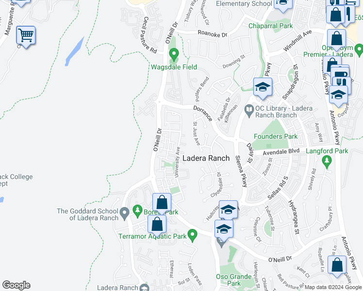 map of restaurants, bars, coffee shops, grocery stores, and more near 2 Lindenwood Farm in Mission Viejo