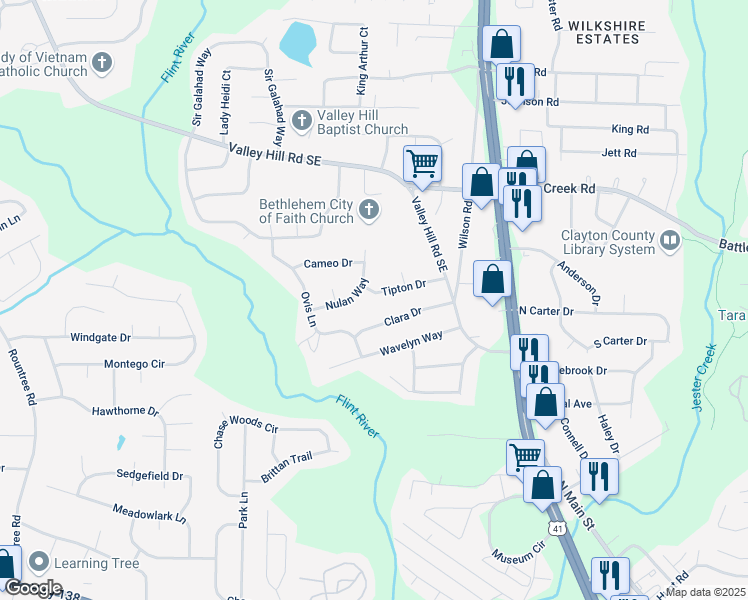 map of restaurants, bars, coffee shops, grocery stores, and more near 471 Tipton Drive in Riverdale