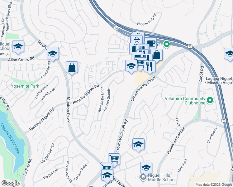 map of restaurants, bars, coffee shops, grocery stores, and more near 28312 Rancho Cristiano in Laguna Niguel