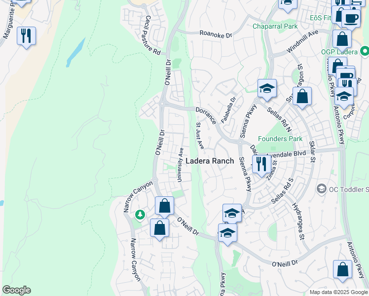 map of restaurants, bars, coffee shops, grocery stores, and more near 2 Lindenwood Farm in Mission Viejo