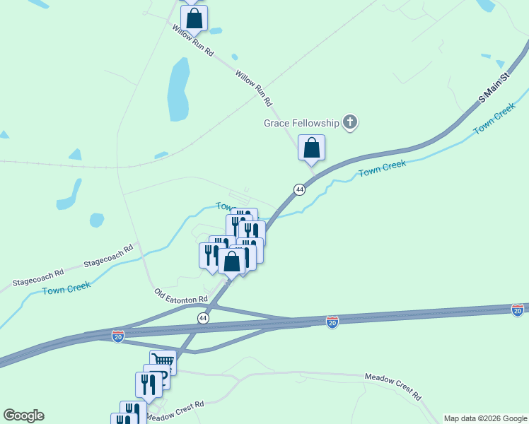 map of restaurants, bars, coffee shops, grocery stores, and more near 1011 Town Creek Boulevard in Greensboro