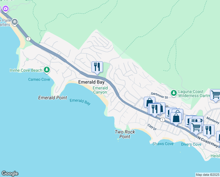 map of restaurants, bars, coffee shops, grocery stores, and more near 4 Emerald Bay in Laguna Beach