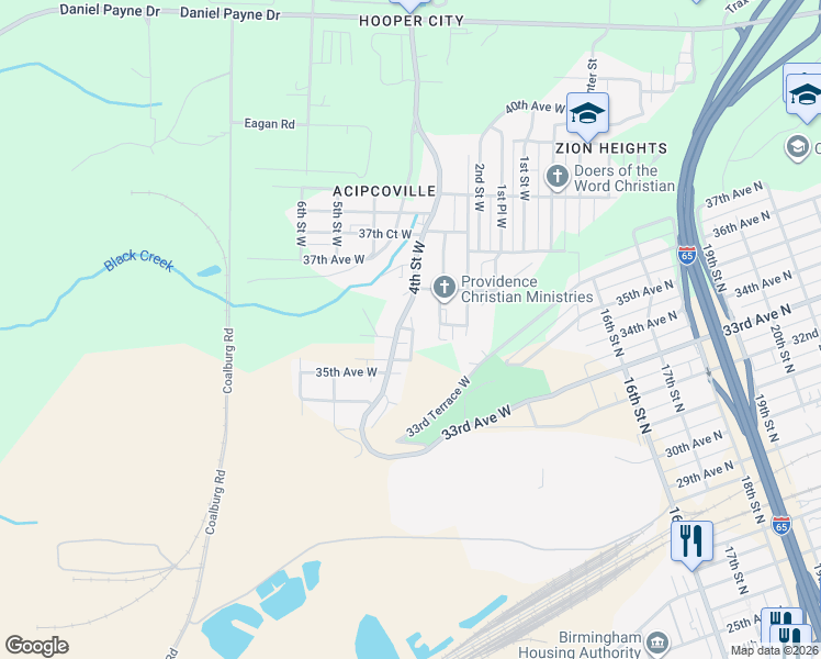 map of restaurants, bars, coffee shops, grocery stores, and more near 3639 3rd Street West in Birmingham