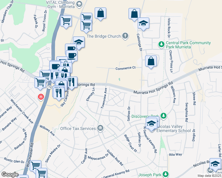 map of restaurants, bars, coffee shops, grocery stores, and more near 39141 Anchor Bay in Murrieta