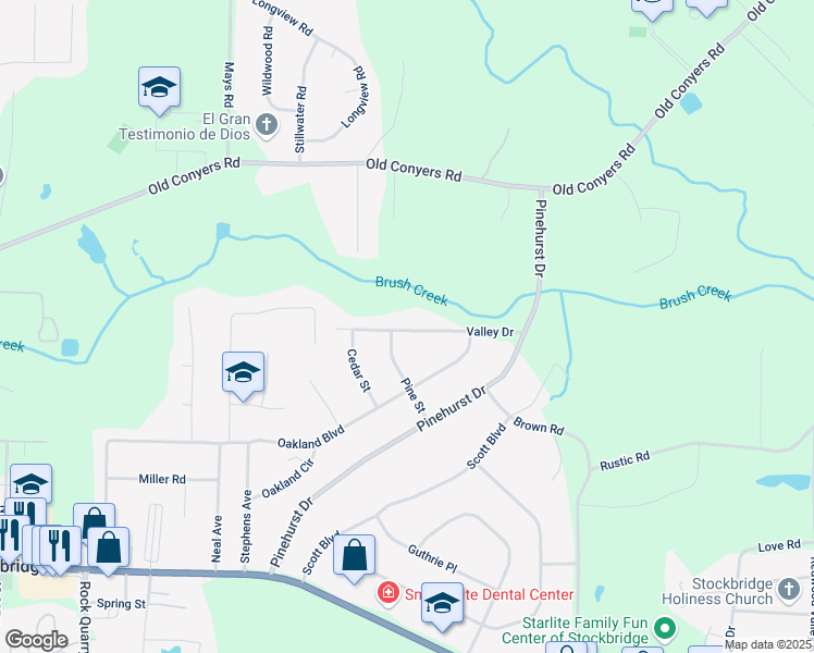 map of restaurants, bars, coffee shops, grocery stores, and more near 130 Valley Drive in Stockbridge