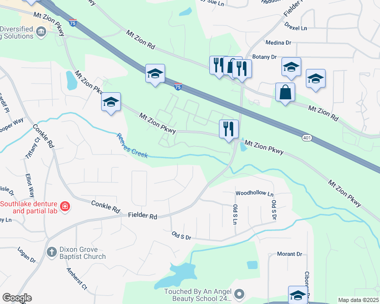 map of restaurants, bars, coffee shops, grocery stores, and more near Fieldstone Parkway in Jonesboro