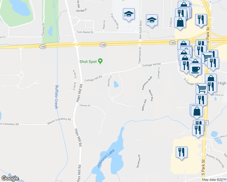 map of restaurants, bars, coffee shops, grocery stores, and more near Brixton Circle in Carrollton