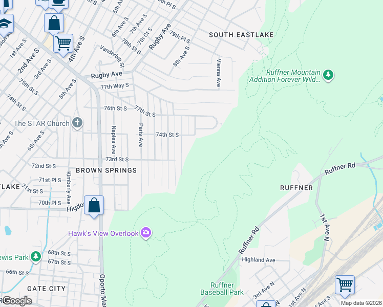 map of restaurants, bars, coffee shops, grocery stores, and more near 7321 Sparta Avenue in Birmingham