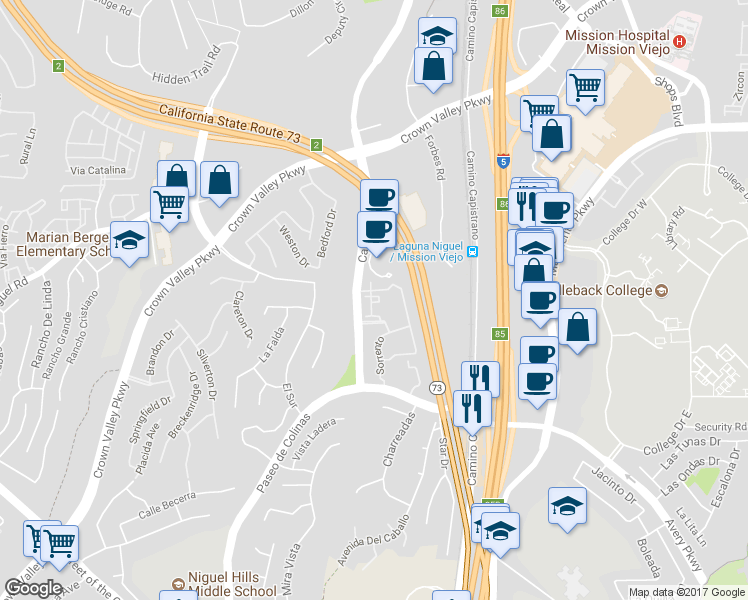map of restaurants, bars, coffee shops, grocery stores, and more near in Laguna Niguel