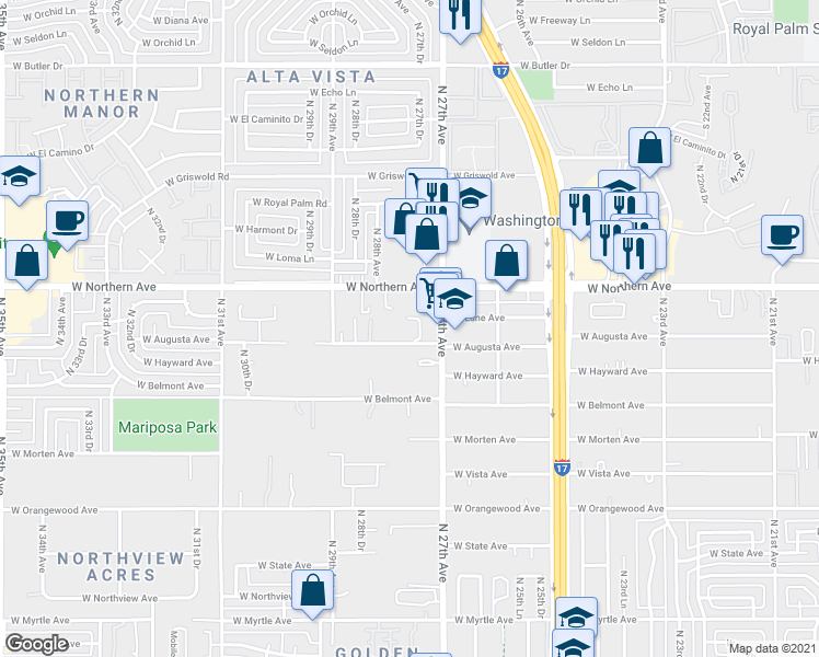 map of restaurants, bars, coffee shops, grocery stores, and more near 2726 West Augusta Avenue in Phoenix