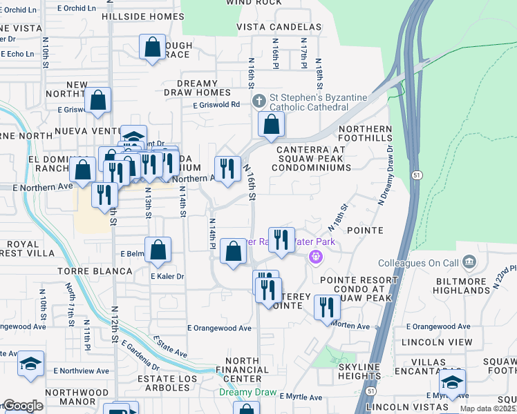map of restaurants, bars, coffee shops, grocery stores, and more near 7887 North 16th Street in Phoenix