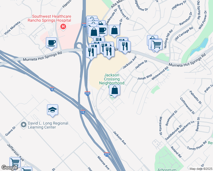 map of restaurants, bars, coffee shops, grocery stores, and more near 25888 Marco Polo Street in Murrieta