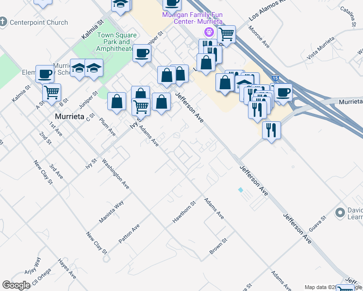map of restaurants, bars, coffee shops, grocery stores, and more near 25148 Crest Haven Street in Murrieta