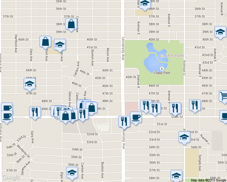 map of restaurants, bars, coffee shops, grocery stores, and more near 2517 46th Street in Lubbock
