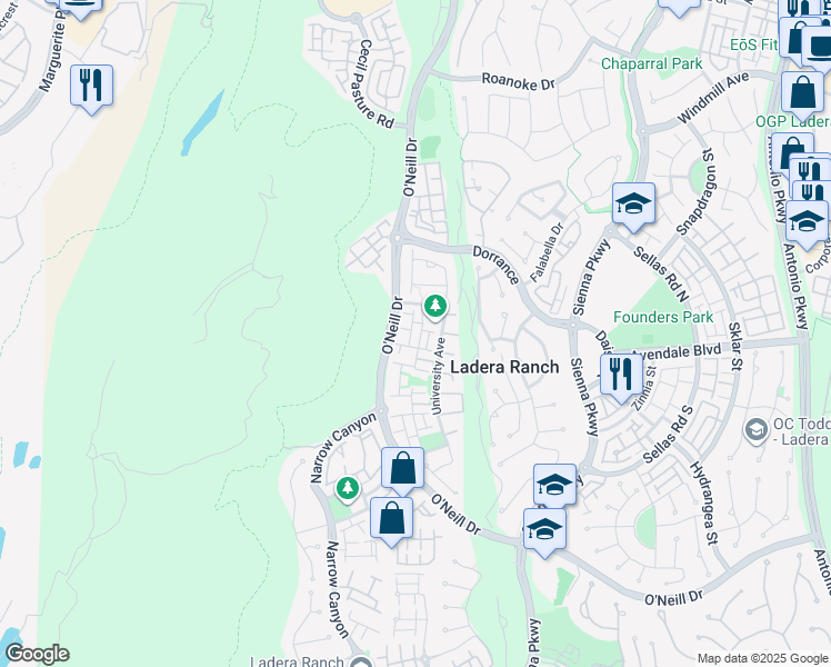map of restaurants, bars, coffee shops, grocery stores, and more near 6 Lynde Street in Ladera Ranch