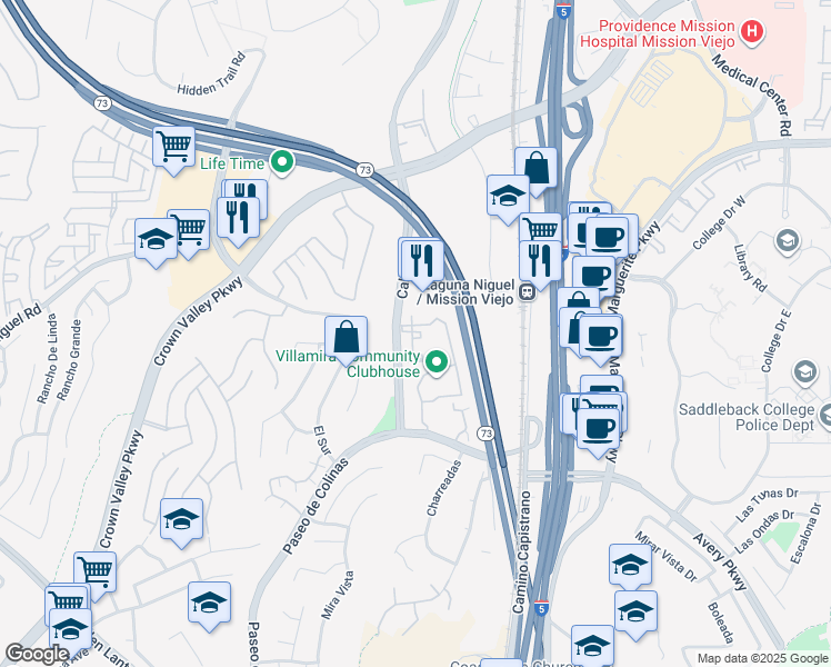map of restaurants, bars, coffee shops, grocery stores, and more near 25881 Portofino in Laguna Niguel