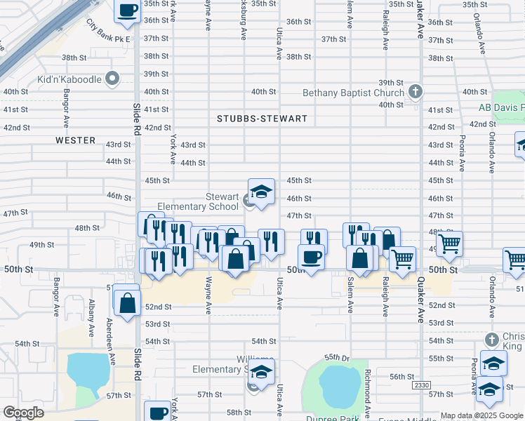 map of restaurants, bars, coffee shops, grocery stores, and more near 4815 46th Street in Lubbock