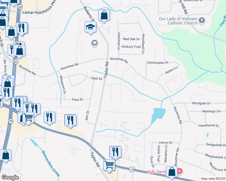 map of restaurants, bars, coffee shops, grocery stores, and more near 7436 Dartmouth Court in Riverdale