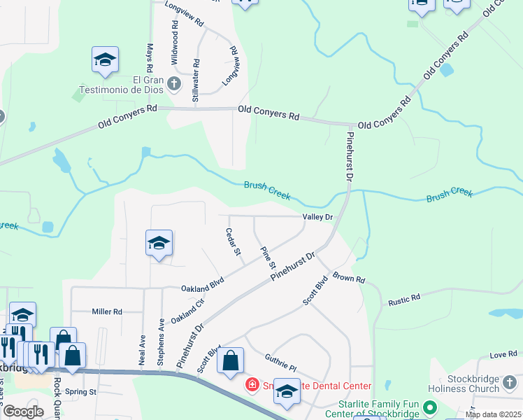 map of restaurants, bars, coffee shops, grocery stores, and more near 130 Valley Drive in Stockbridge