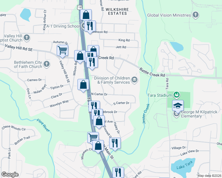 map of restaurants, bars, coffee shops, grocery stores, and more near 7422 Anderson Place in Jonesboro