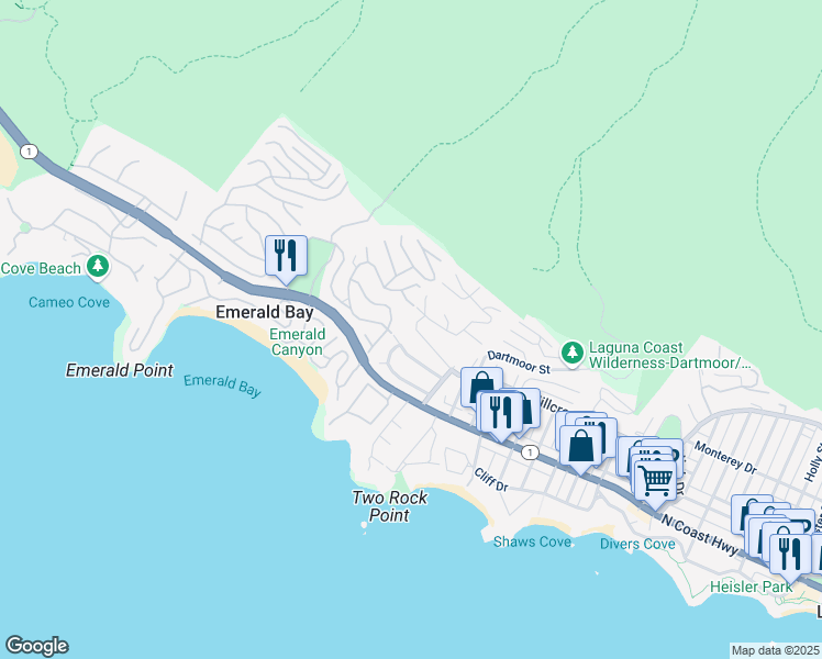 map of restaurants, bars, coffee shops, grocery stores, and more near 298 Emerald Bay in Laguna Beach