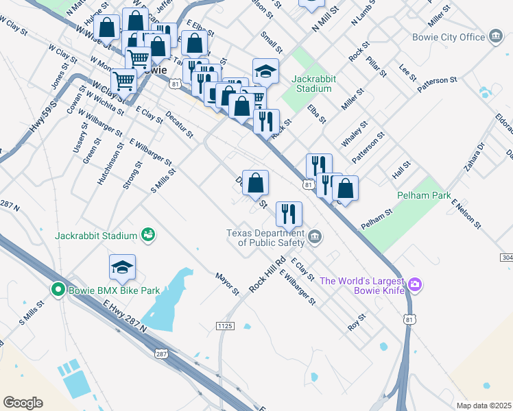 map of restaurants, bars, coffee shops, grocery stores, and more near 422 Decatur Street in Bowie