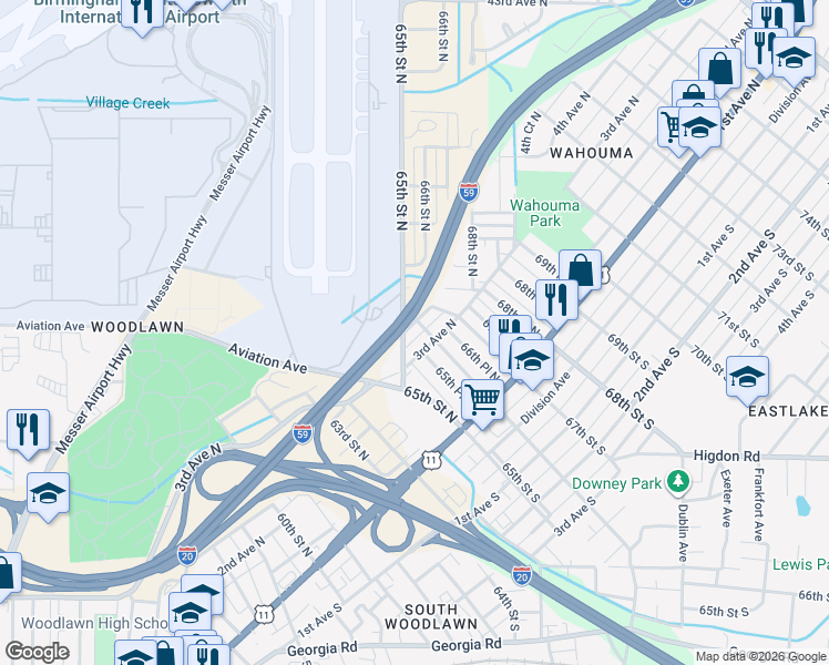 map of restaurants, bars, coffee shops, grocery stores, and more near 6511 4th Avenue North in Birmingham