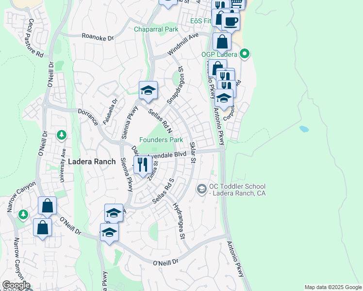 map of restaurants, bars, coffee shops, grocery stores, and more near 81 Trumpet Vine Street in Ladera Ranch