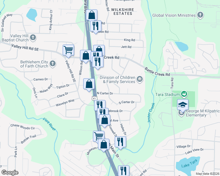 map of restaurants, bars, coffee shops, grocery stores, and more near 7422 Anderson Place in Jonesboro