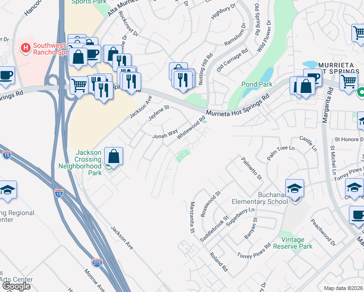 map of restaurants, bars, coffee shops, grocery stores, and more near 40138 Calle Real in Murrieta
