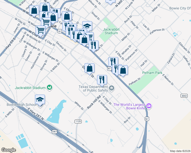 map of restaurants, bars, coffee shops, grocery stores, and more near 429 Decatur Street in Bowie