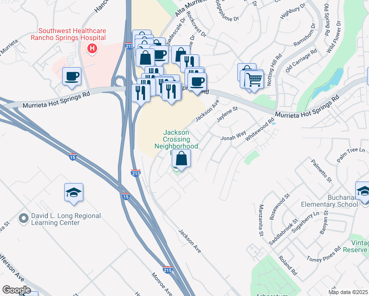 map of restaurants, bars, coffee shops, grocery stores, and more near 26294 Norma Jean Place in Murrieta