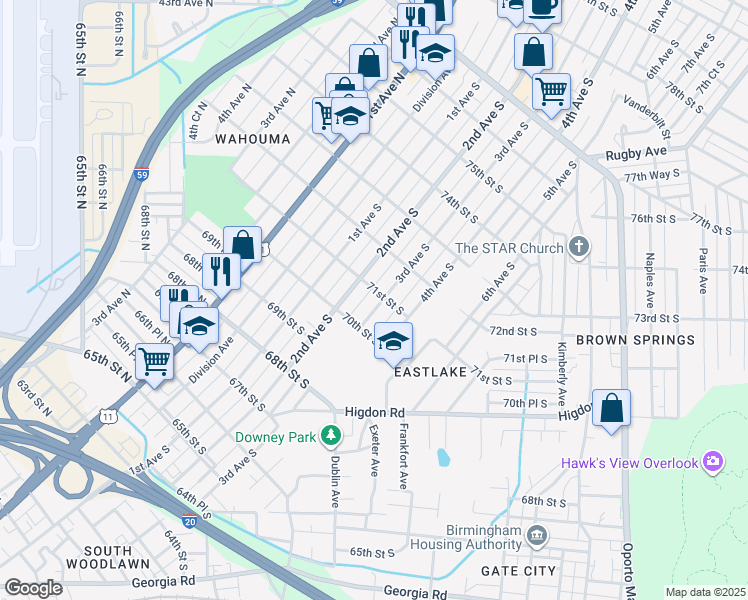 map of restaurants, bars, coffee shops, grocery stores, and more near 7028 3rd Avenue South in Birmingham