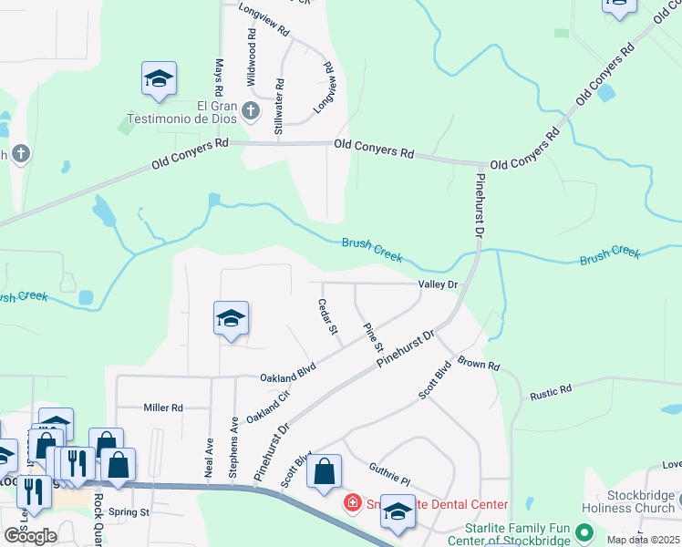 map of restaurants, bars, coffee shops, grocery stores, and more near 180 Valley Drive in Stockbridge