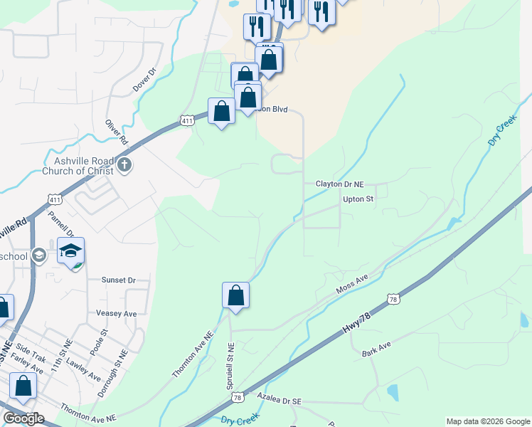 map of restaurants, bars, coffee shops, grocery stores, and more near 1651 Millie Street Northeast in Leeds