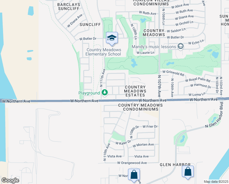 map of restaurants, bars, coffee shops, grocery stores, and more near 8057 North 110th Avenue in Peoria