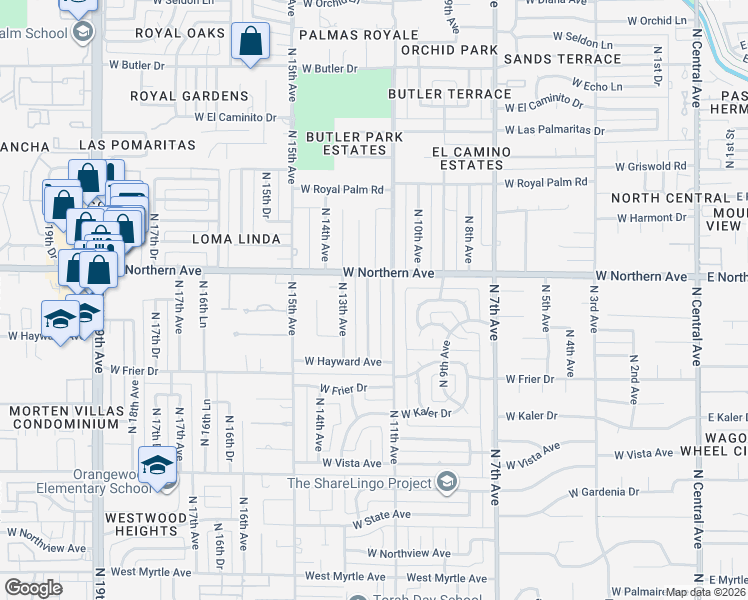 map of restaurants, bars, coffee shops, grocery stores, and more near 7823 North 12th Avenue in Phoenix