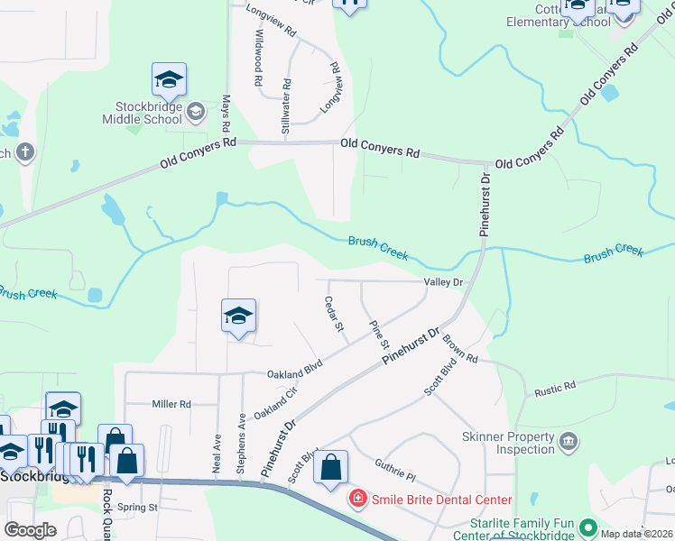 map of restaurants, bars, coffee shops, grocery stores, and more near 180 Valley Drive in Stockbridge