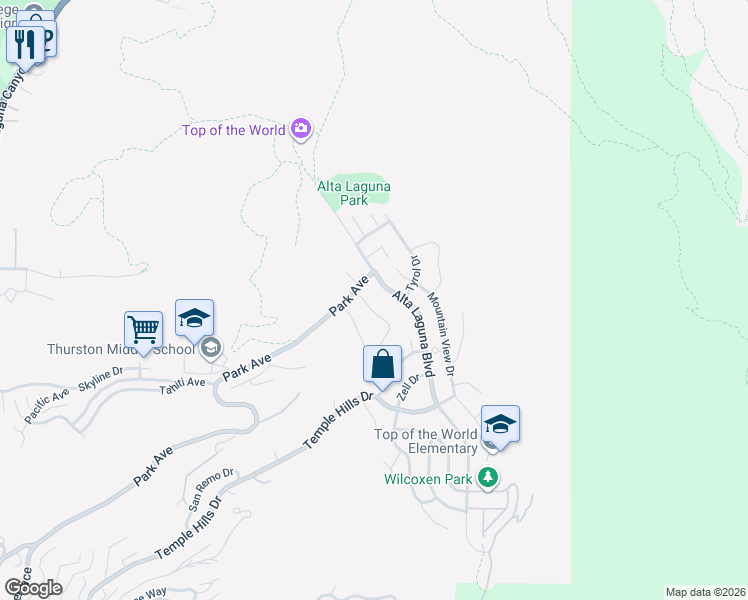 map of restaurants, bars, coffee shops, grocery stores, and more near 3179 Bern Drive in Laguna Beach