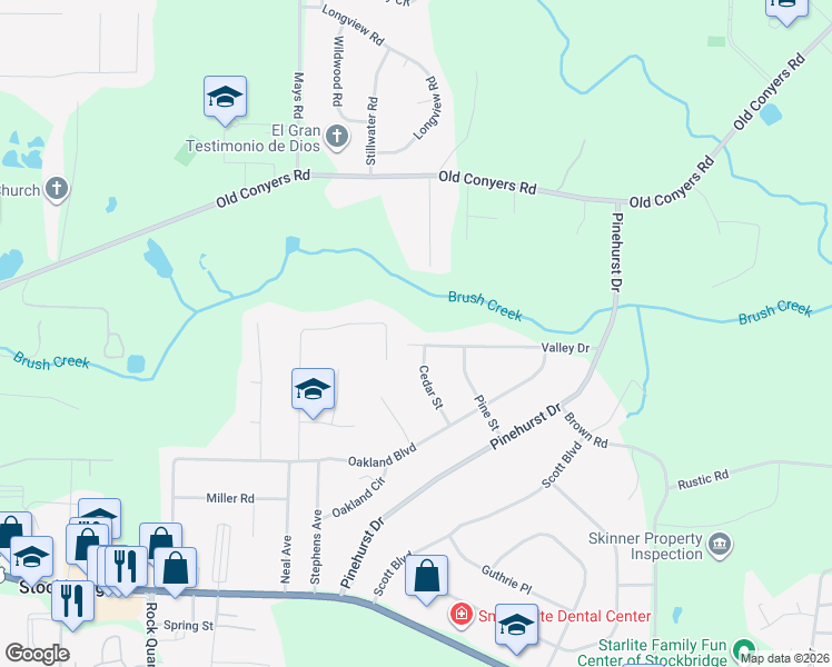 map of restaurants, bars, coffee shops, grocery stores, and more near 204 Valley Drive in Stockbridge
