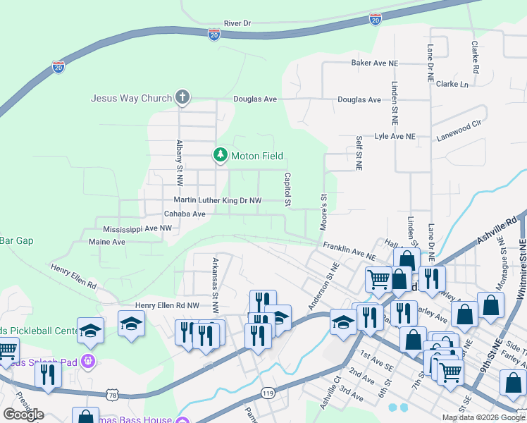 map of restaurants, bars, coffee shops, grocery stores, and more near 1820 California Street Northwest in Leeds