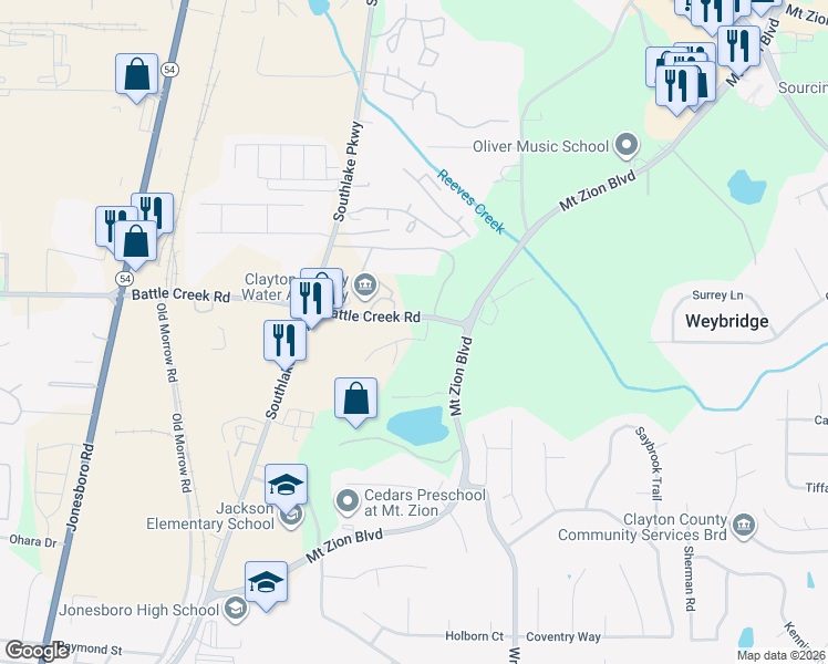 map of restaurants, bars, coffee shops, grocery stores, and more near 328 Commons Drive in Jonesboro