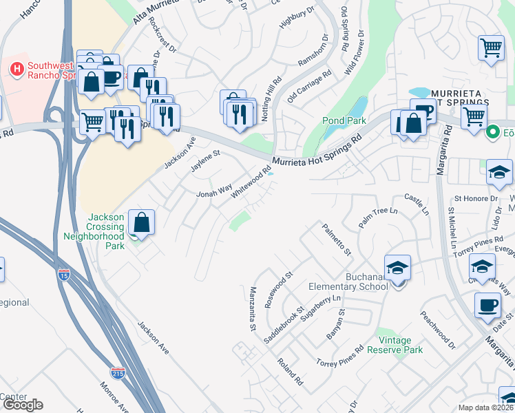 map of restaurants, bars, coffee shops, grocery stores, and more near 40114 Calle Real in Murrieta