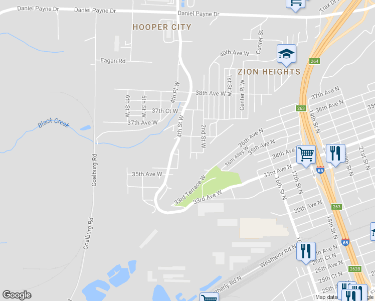 map of restaurants, bars, coffee shops, grocery stores, and more near 3604 2nd Street West in Birmingham