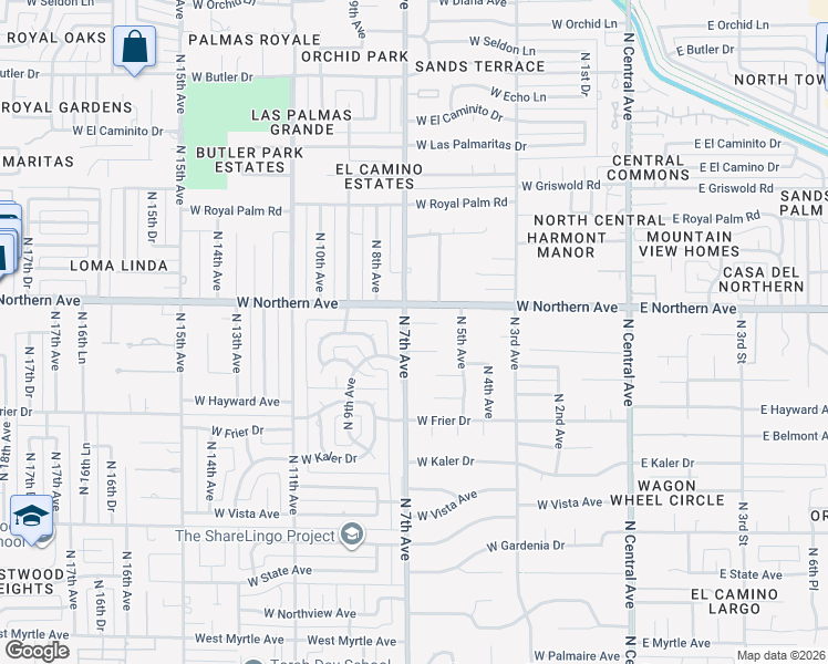 map of restaurants, bars, coffee shops, grocery stores, and more near 621 West Linger Lane in Phoenix