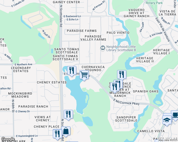 map of restaurants, bars, coffee shops, grocery stores, and more near 7500 East McCormick Parkway in Scottsdale