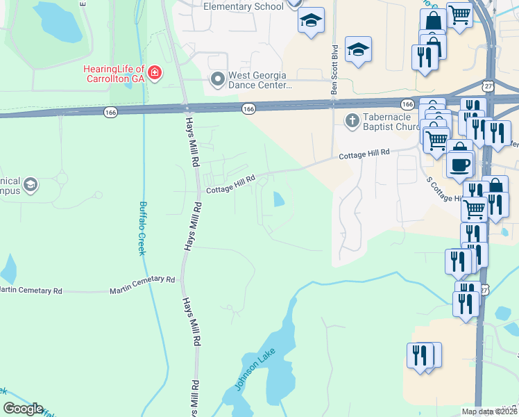 map of restaurants, bars, coffee shops, grocery stores, and more near 162 Nizzear Lane in Carrollton