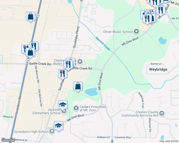 map of restaurants, bars, coffee shops, grocery stores, and more near 328 Commons Drive in Jonesboro