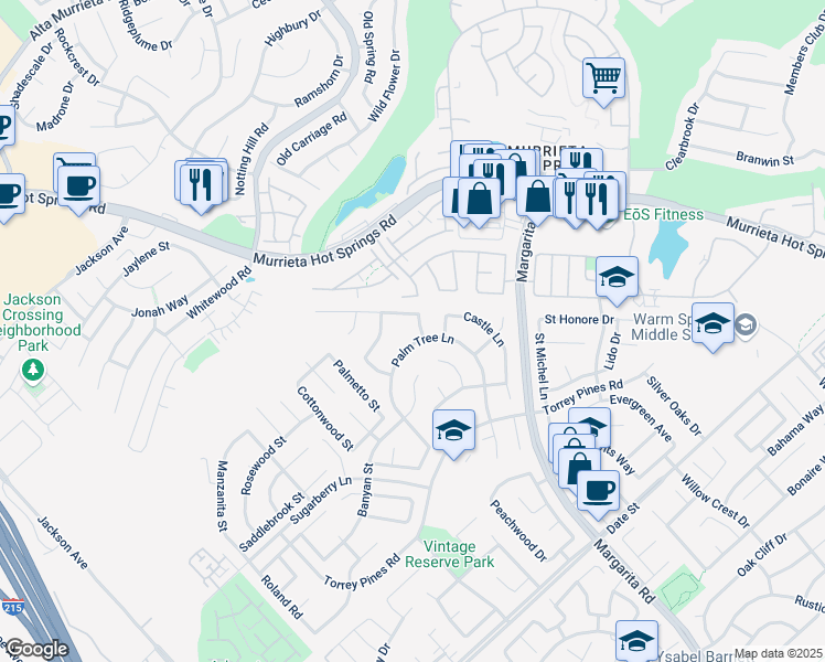 map of restaurants, bars, coffee shops, grocery stores, and more near 39725 Savanna Way in Murrieta
